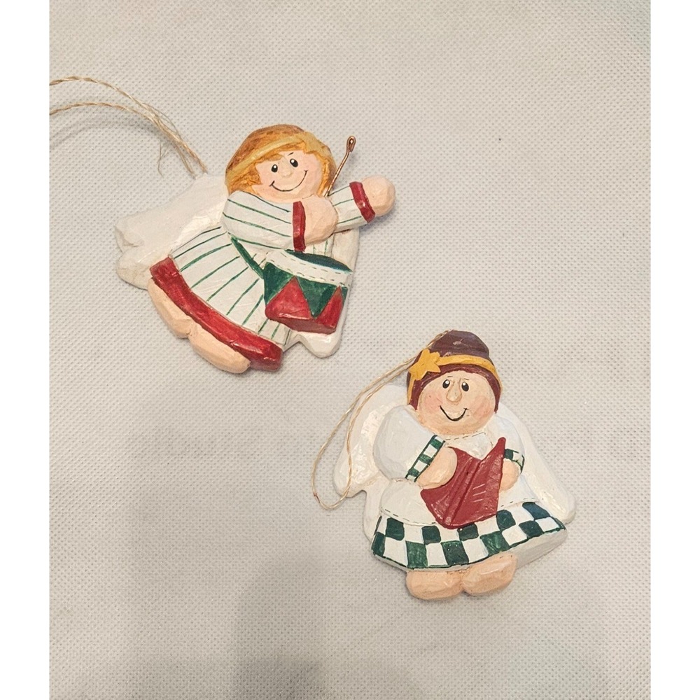 Angel Christmas‎ Ornaments Set of 2 Holiday Decor Drummer Singer